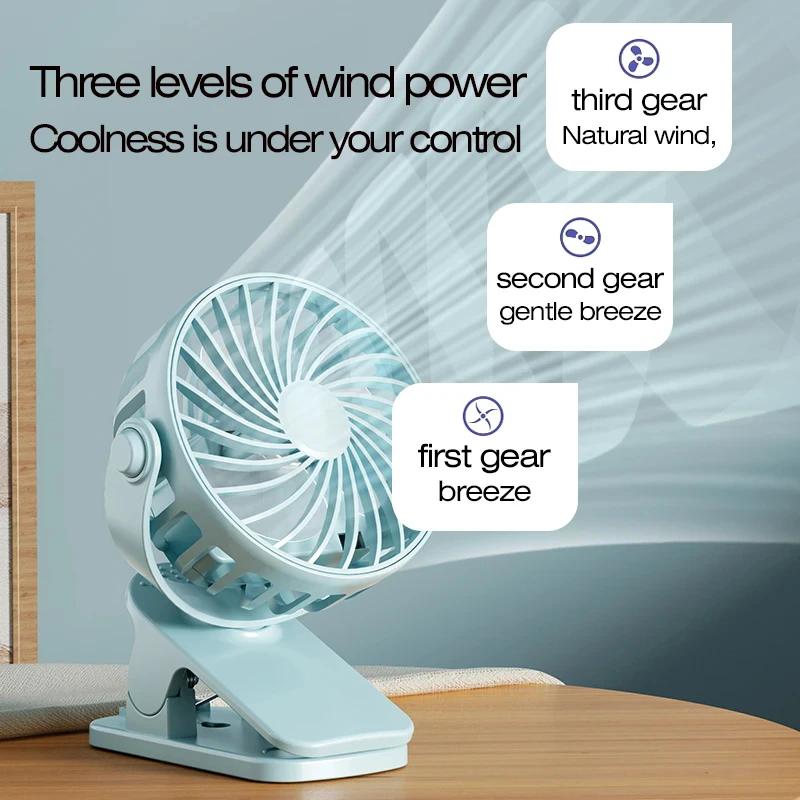 Mini Clip Fan 720°Rotatable Portable Cooler Fan Built In Night Lamp USB Rechargeable Personal Fan For Camping Outdoor Ventilador