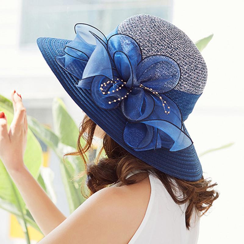 Summer Ladies Hat Leisure Beach Women Sun Hat Elegant Wide Brim Hat Silk Flower Bucket Hat Casual Cap Female Fedora