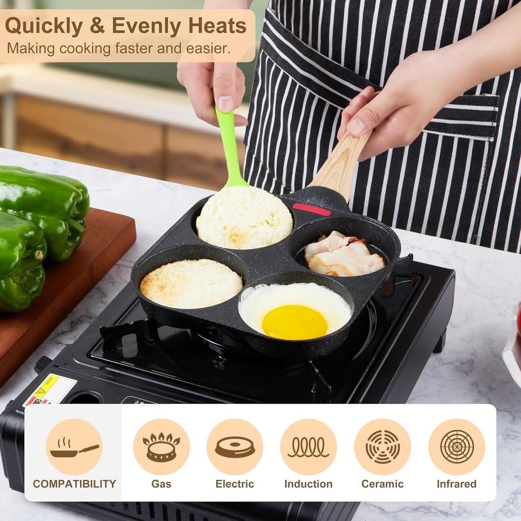 Egg Frying Pan, 4-Cup Egg Pan Nonstick, Fried Egg Pan Skillet for Breakfast, Pancake, Hamburger, Sandwiches, Suitable