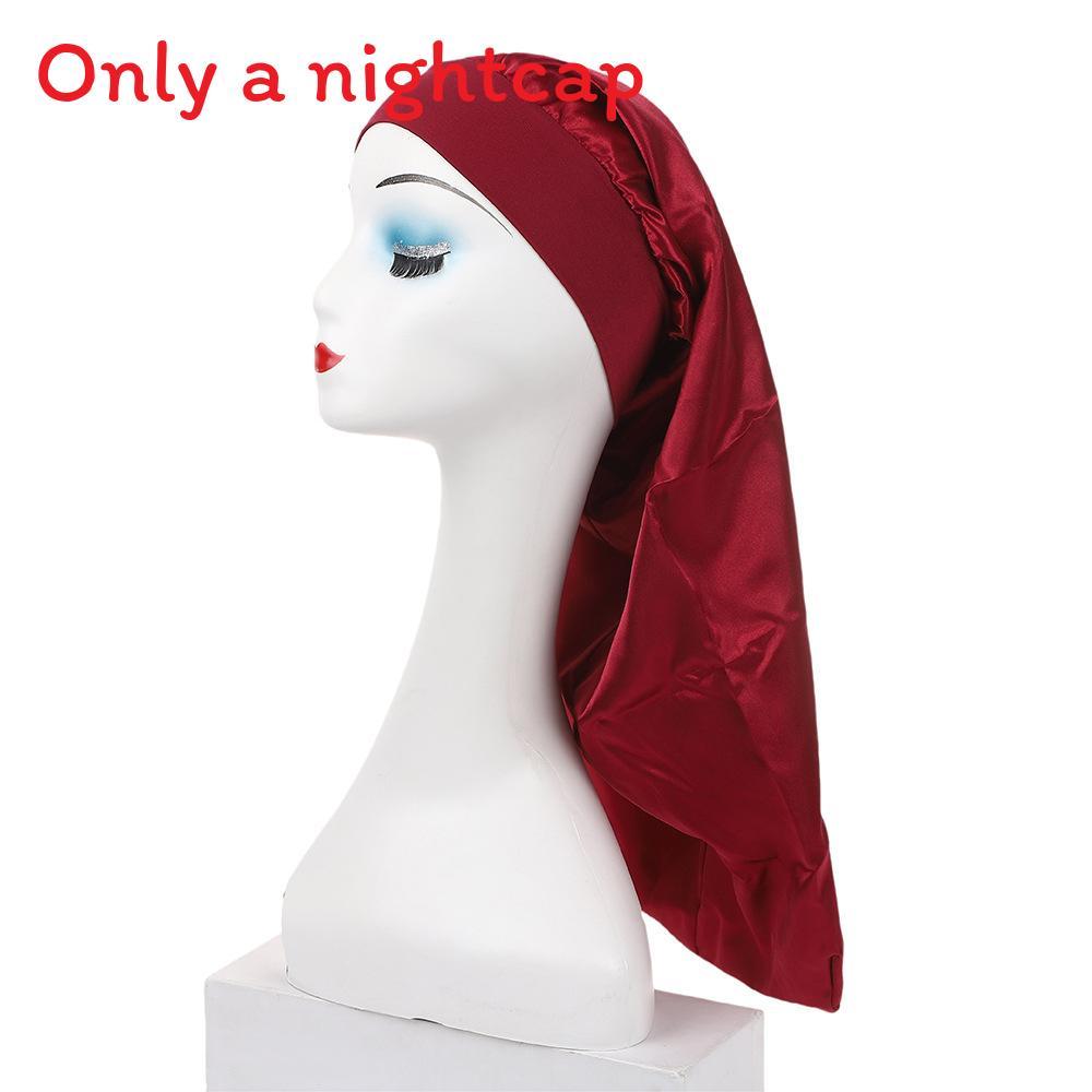 Long Large Satin Nightcap With Solid Color And Loose Tight Strap Sleeping Use