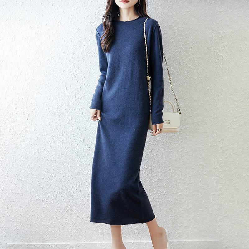 Women Sweater Dress 100% Wool MODERN NEW SAGA O-neck Knit Long Pullover Winter Jumpers Wool Long Dress Female