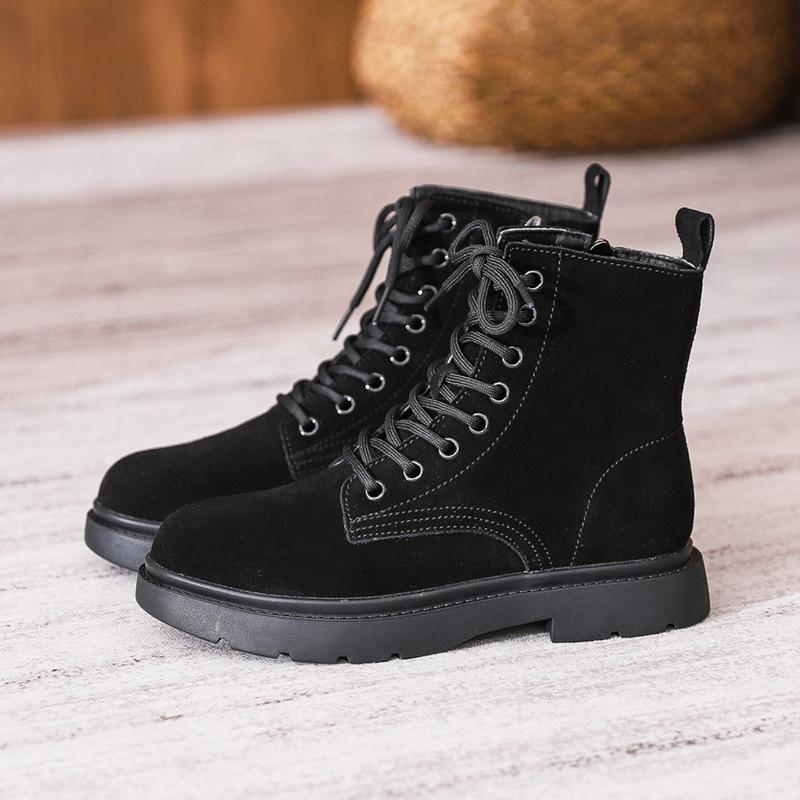 New Leather British Frosted Leather Women's Medium Heel Flat Short Women's Hole Martin Women's