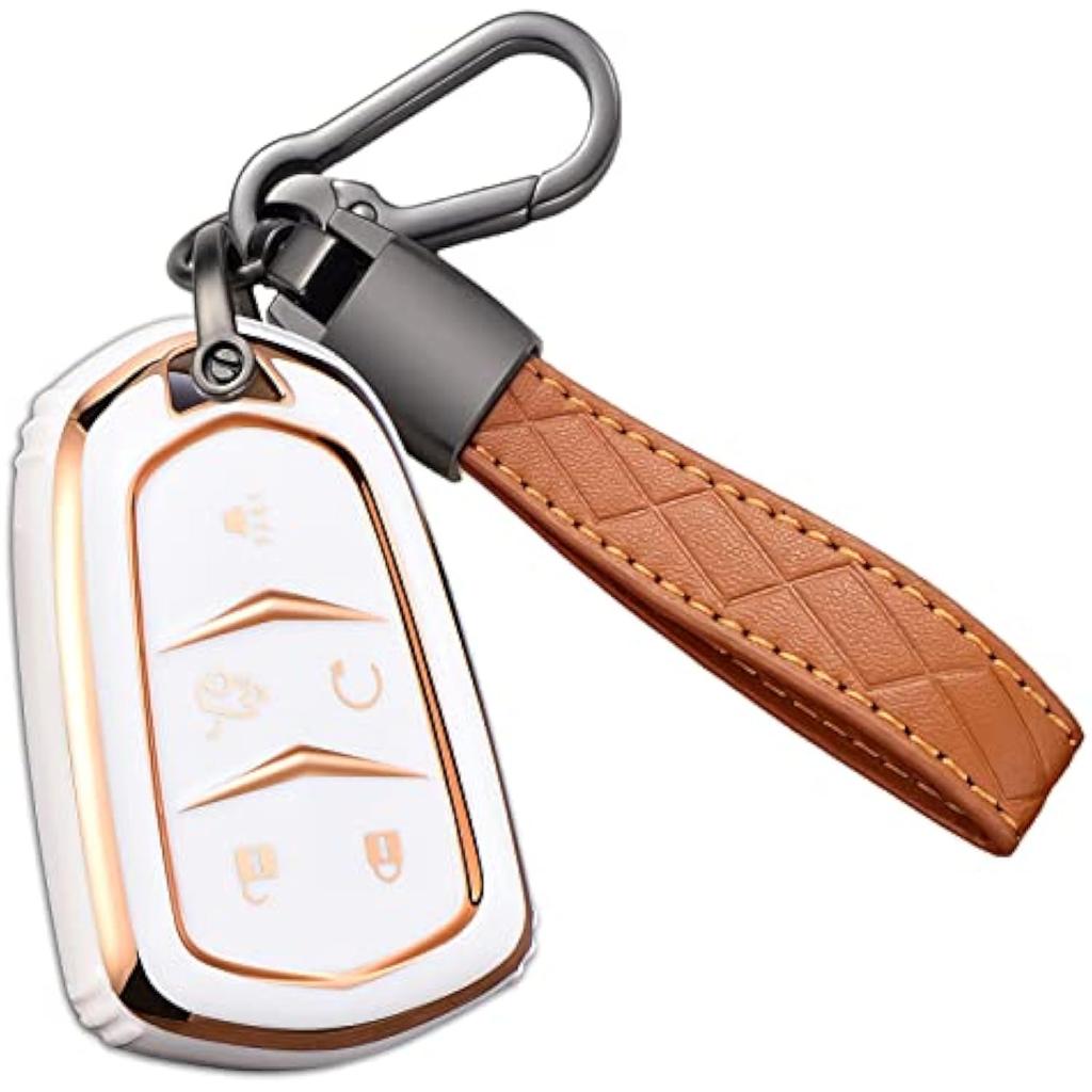 Für Cadillac Escalade Schlüsselanhänger-Abdeckung, für Cadillac ATS CTS CT6 STS SRX XT5 Schlüsselanhänger-Hülle, Premium-Soft-TPU, vollständiger Schutz, Smart-Schlüsselhalter