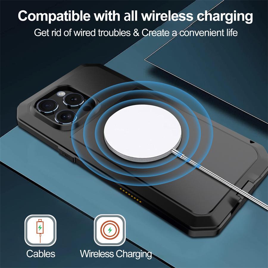 Für iPhone 16 Pro Max Hülle Silikon+Metall Handyhülle mit Displayschutz aus gehärtetem Glas