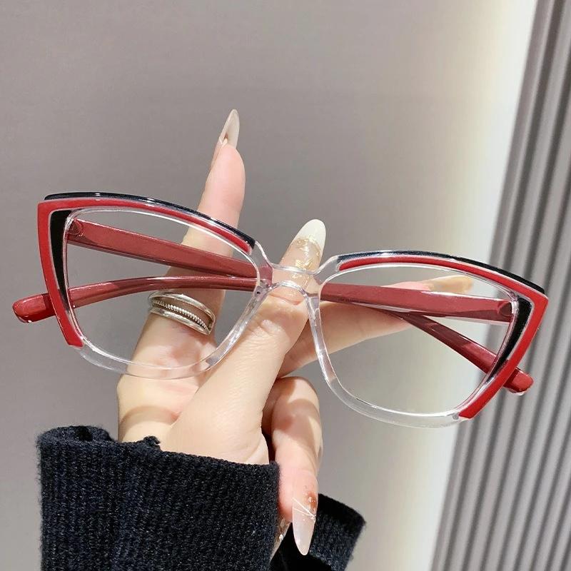 New Fashionable Personalized Cat Eye Women's Presbyopia Glasses Retro Neutral Color Blocked Anti Blue Light Presbyopia Glasses