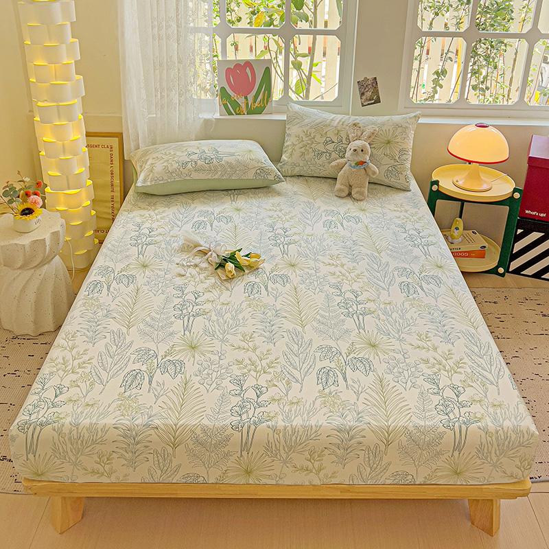 2025 New Ultra-soft Washed Cotton Printed Single-bed Hat Skin-friendly and Fresh Bedspread Come with Elastic Mattress Covers
