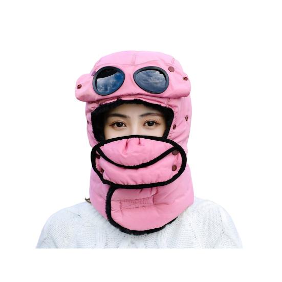 Riding Headgear Thermal Hat with Detachable Scarf Zipper Design Windproof Glasses Skiing Riding Winter Hat