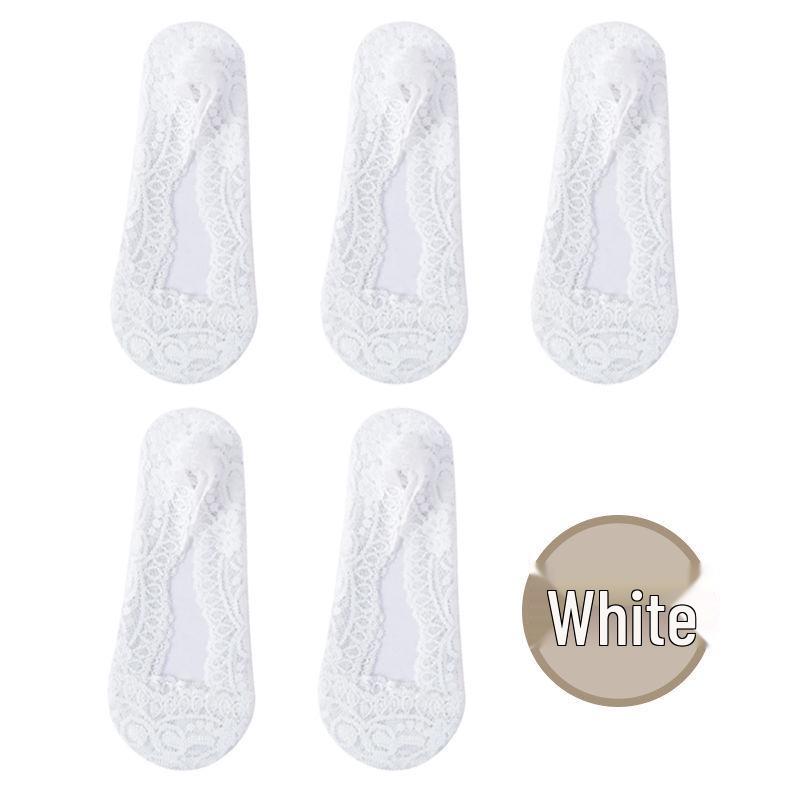 Women's Ice Silk Low Cut No-Show Striped Mesh Lace Boat Socks - Super Thin & Non-Slip