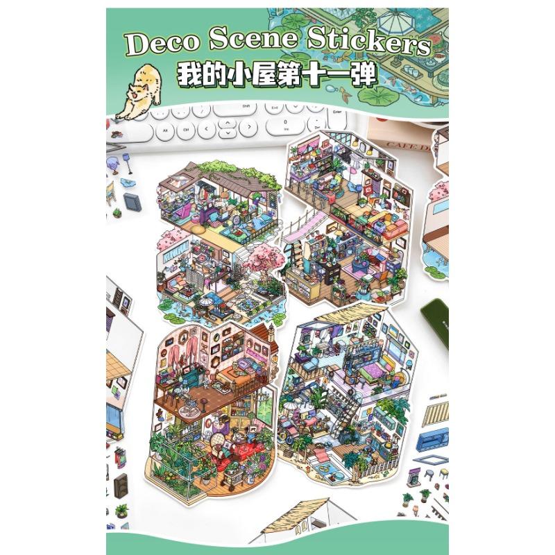 Cartoon Style 2 5d Landscape Sticker For Hand Account Diy Micro Scene Collage