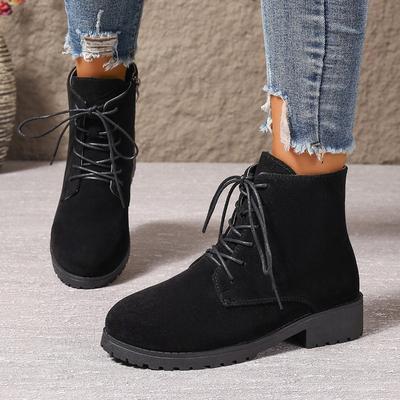 Damenstiefel in Übergröße, neue Mode, kurze Stiefel, Damenstiefel mit dickem Absatz und runder Spitze, Martin-Stiefel mit seitlichem Reißverschluss, Damenschuhe