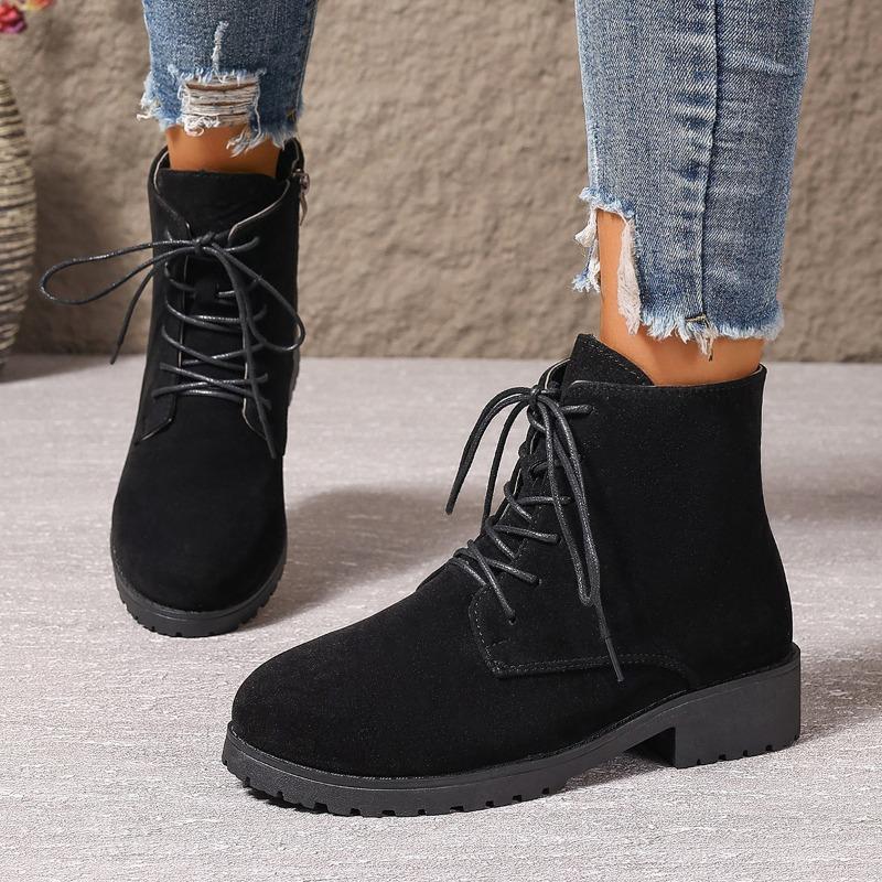 Large size women's boots new fashion short boots women's thick heel round head Martin boots side zipper women's shoes