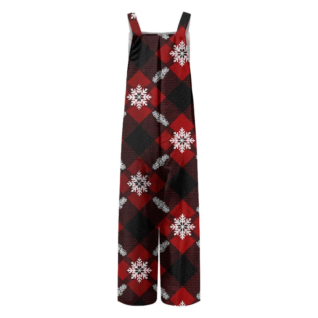 Women's Christmas Print Solid Wide Leg Strapless Tank Pocket Casual Onesie