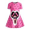 Cute Cartoon Girl Wearing Sunglasses Printed Children's Girl Casual Dress Short Sleeved A-line Dress Suitable for Birthday Gifts