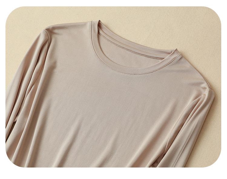 Women's Heavyweight Mulberry Silk Long Sleeve Top - Warm 160g, Small Round Neck, Perfect for Autumn/Winter