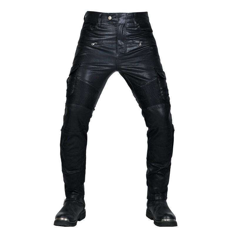 Mens Motorcycle Riding Pants PU Leather Protective Gear Windproof Slim Fit