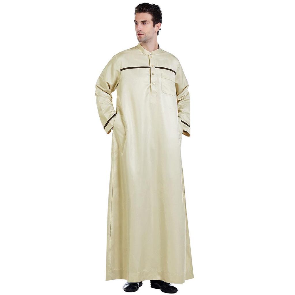 Middle East Casual Men's Stand-Up Collar Robe - Loose Fit, Hot-Selling Back Design