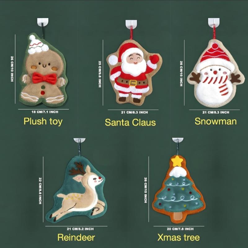 Christmas Hand Towel Kitchen Absorbent Cleaning Cloth Hanging Quick Drying Rag Bathroom Snowman Santa Claus Hand Cloth