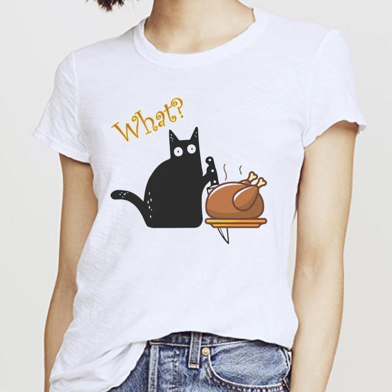 Women T-Shirts Cat Sweet New 2025 Fall Halloween Short Sleeve T-Shirt Female Harajuku Thanksgiving Graphic Oversized Tshirt Tops