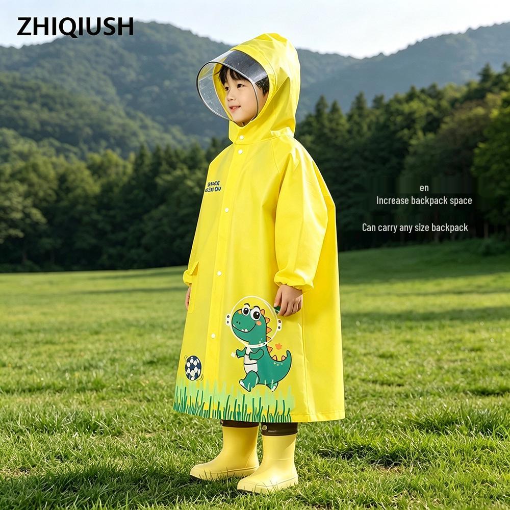 Children's Long Raincoat with Backpack Compartment for Primary School Students