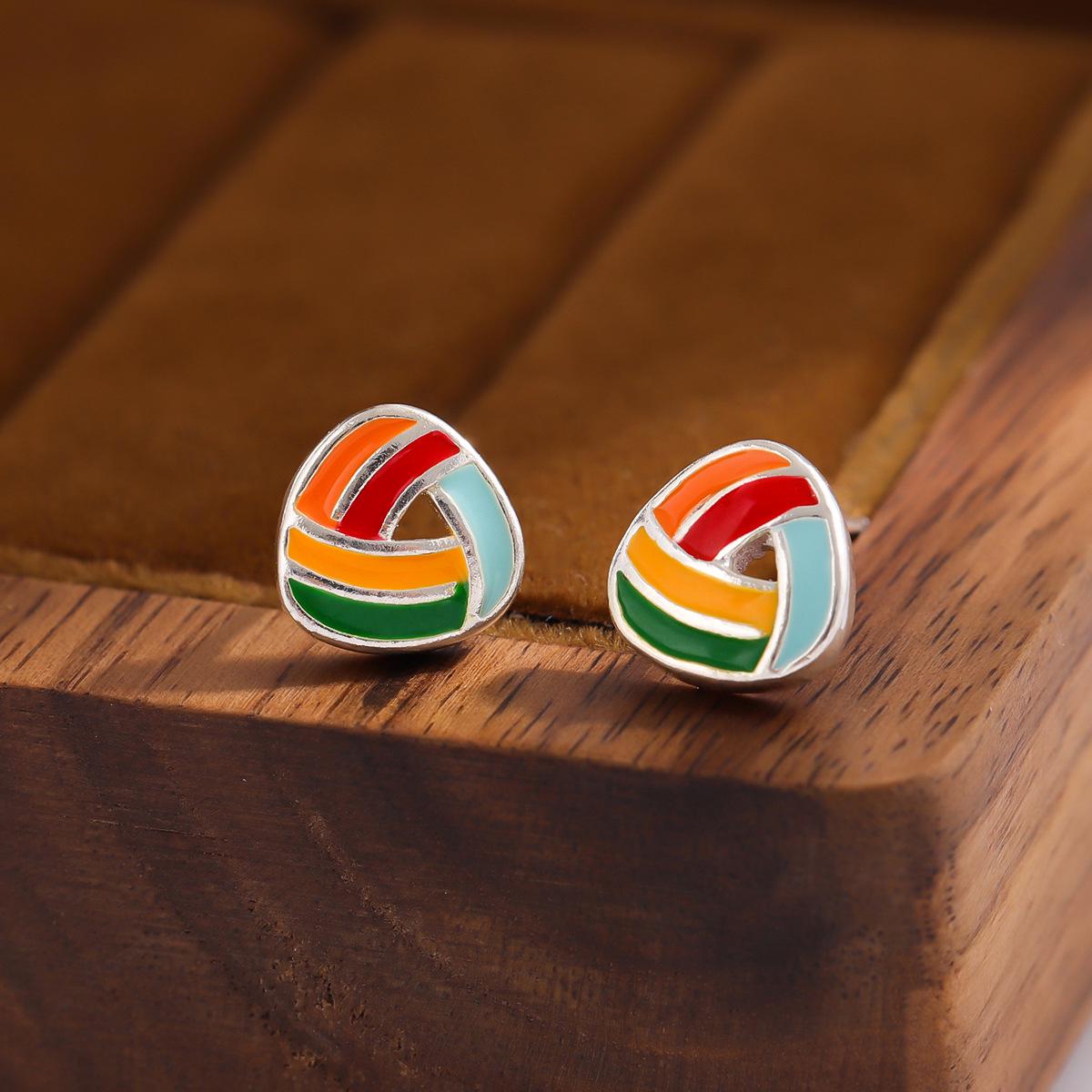 

Rainbow Candy Triangle Geometric Epoxy Stud Earrings for Women