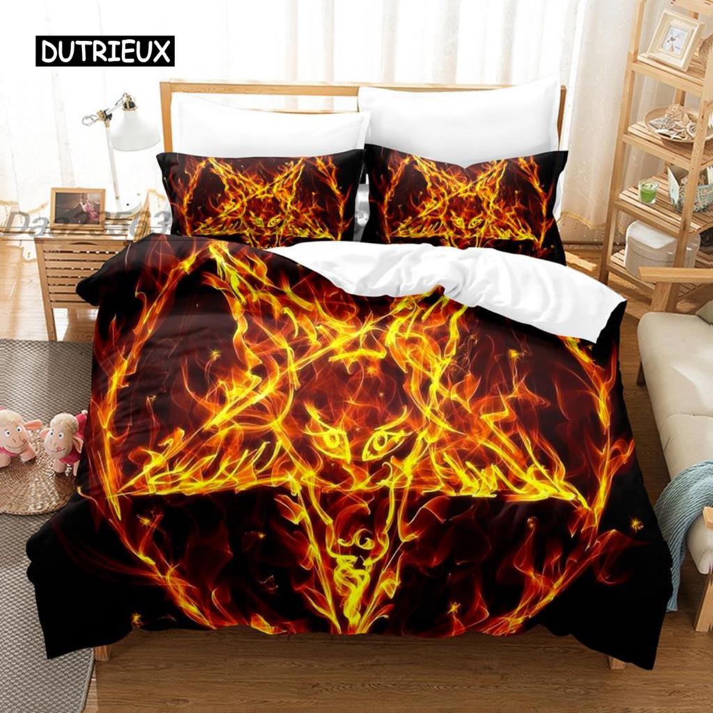 Satanic Duvet Cover Satan Goat Inverted Pentagram Skull Comforter Cover Quilt Cover Bedroom Decoration for Women Men Children