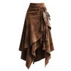 2025 Women's Autumn Coffee Suede Plush A-line Irregular Lace-up Slimming Mid-length Skirt