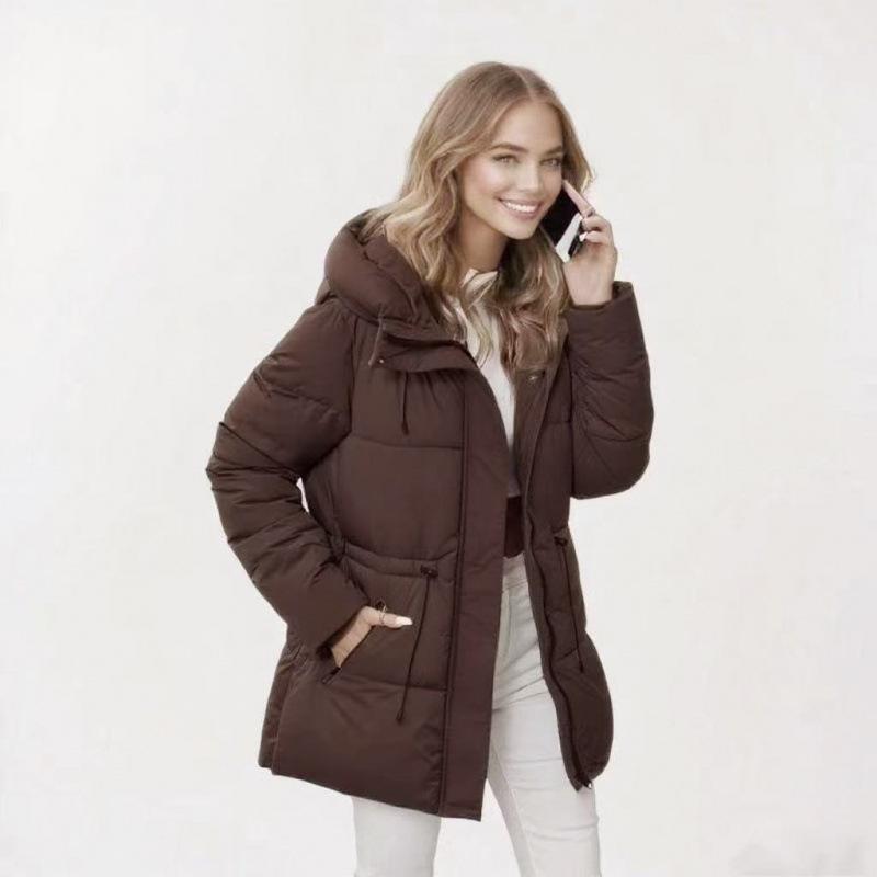 European & American Women's Mid-Length Hooded Down Cotton Jacket - Slimming, Thick, and Trendy Coat.