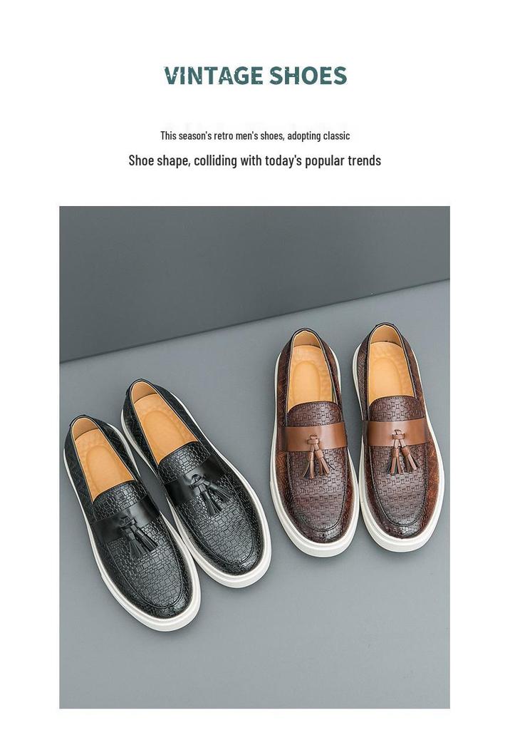 Men's Big Size Tassel Loafers: New European American Style Slip-on Leather Shoes for Formal and Casual Wear.