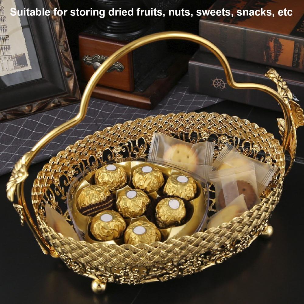 Metal Metal Fruit Tray Hollow Carved Decorative Fruit Basket Living Room Storage