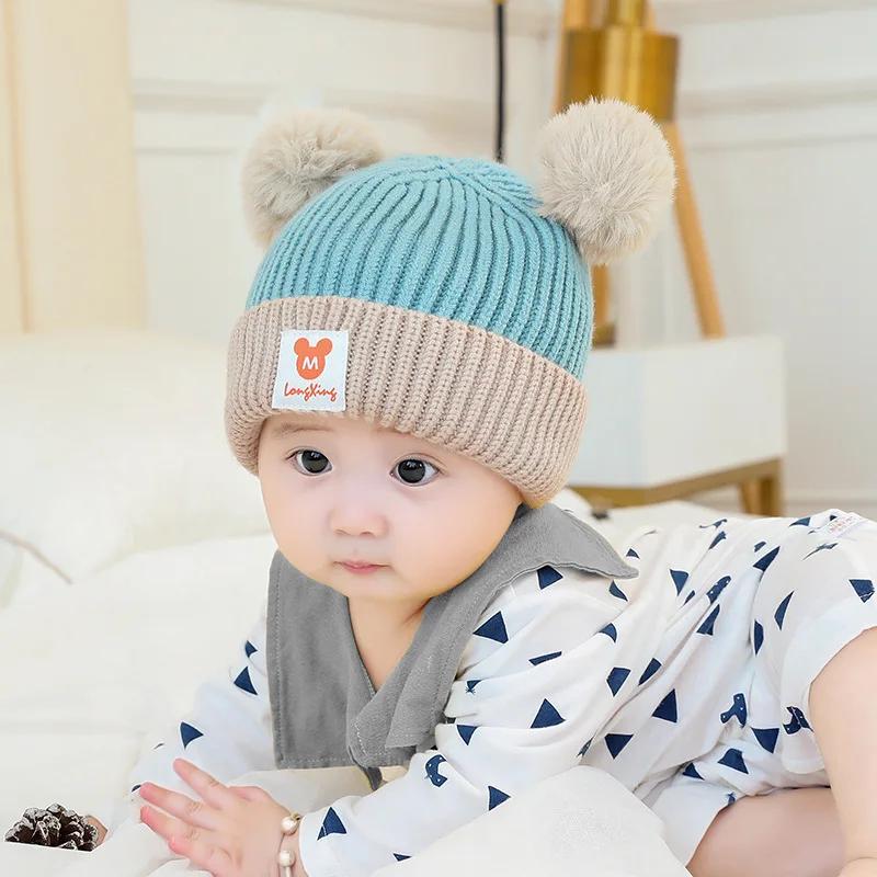 1 conjunto de chapéu de bebê cachecol conjunto urso quente tricô crianças inverno chapéu boné boné infantil criança criança crianças chapéu meninos meninas crochê gorro