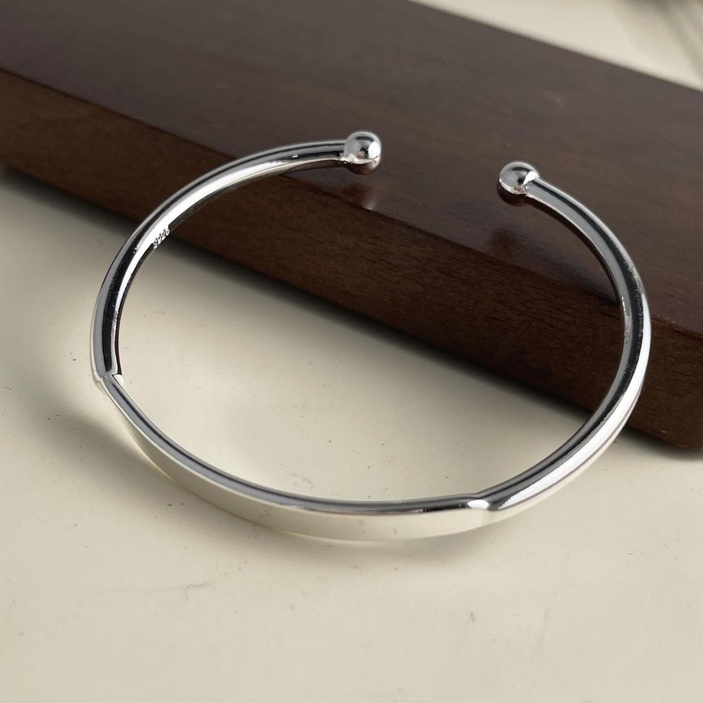 100% Solid 925 Sterling Silver Retro Bracelet for Women Men Vintage Handmade Flat Simple Bracelet Birthday Gift