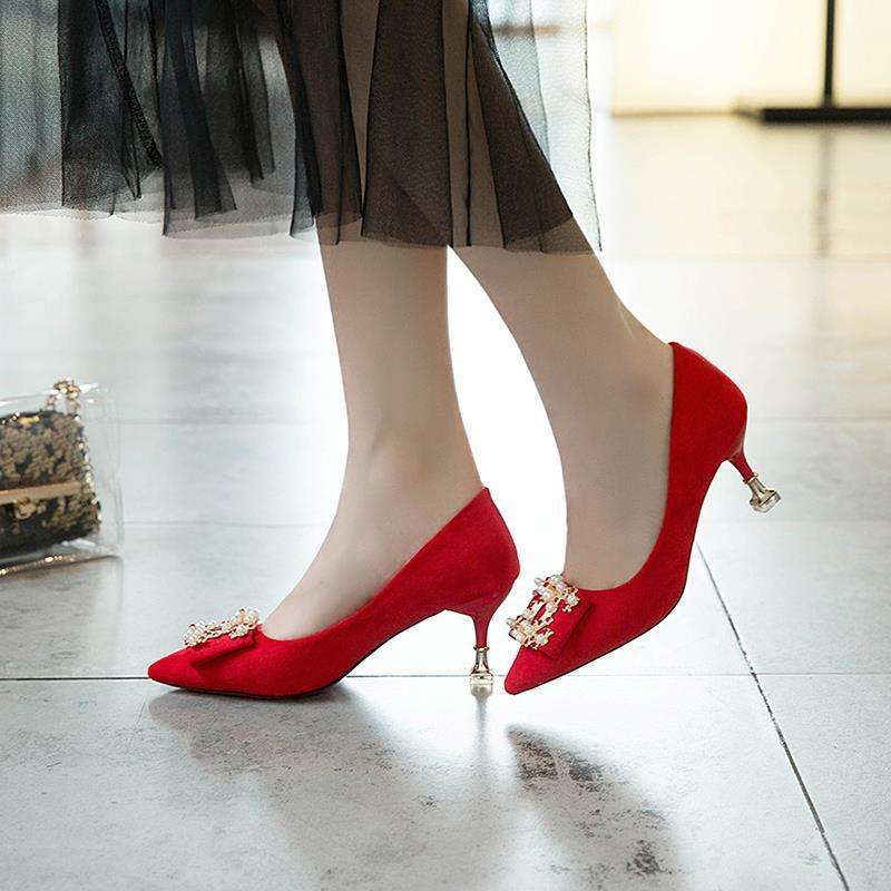 Bridesmaid Wedding Shoes Women's 2025 New Chinese Toast Shoes Red Wedding High Heels Stiletto Beige Blue Bridal Shoes