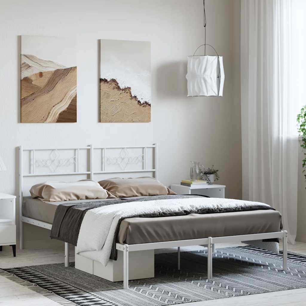 Metal Bed Frame with Headboard White 150 x 200 cm