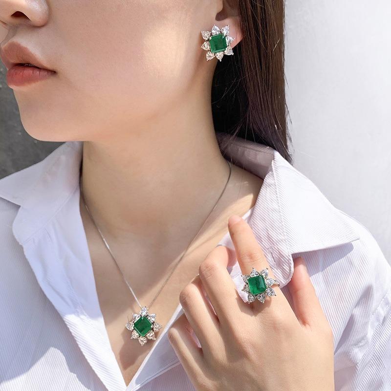 Sace Gems Klassische Luxus Kupfer Legierung Quadrat Grün Zirkon Ring Ohrringe Anhänger Halskette Schmuck Sets Hochzeit Party Geschenke
