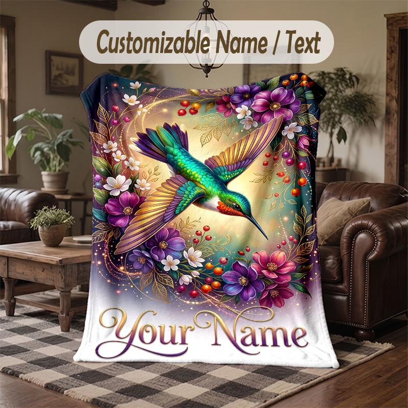 Hummingbird Fantasy Tapestry Theme Throw Blanket Custom Name Text Personalized Blanket Soft Cozy Blanket for Home Sofa Bed