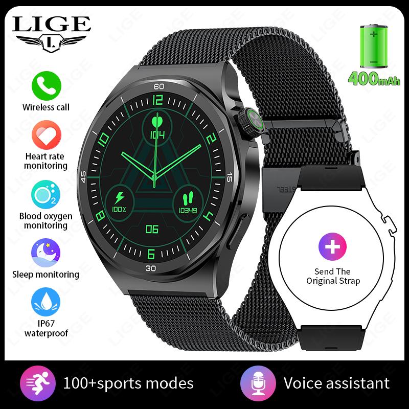 Smart Watch 400mAh Battery Waterproof For Men Bluetooth Call Message Reminder Health Monitor 100+ Sports Modes Smartwatch