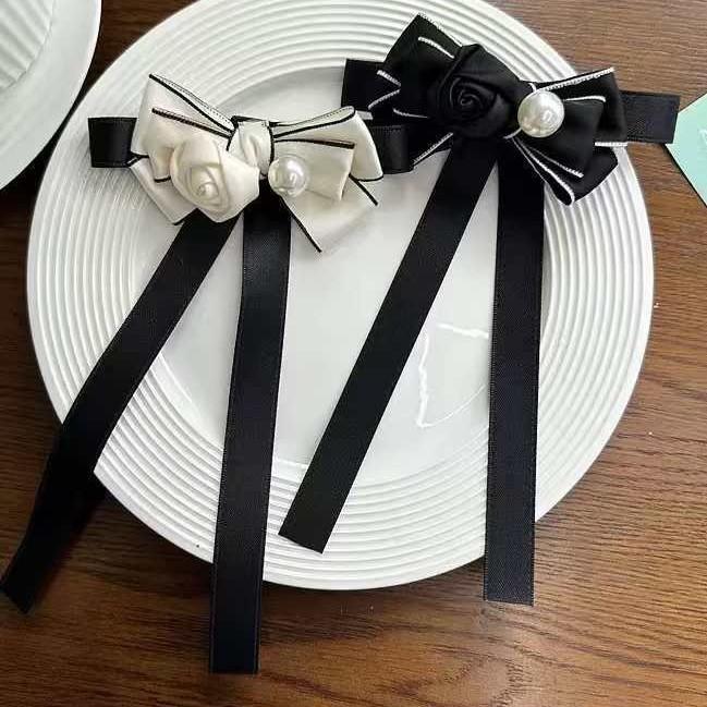 Classic Pearl Bow Tie Brooch With Flower Design For Adults