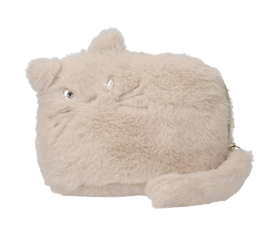 Friends Hill FEEL WARM Пушистый Кот Мех Гофрированный Косметичка, Натуральный, BW-198-68