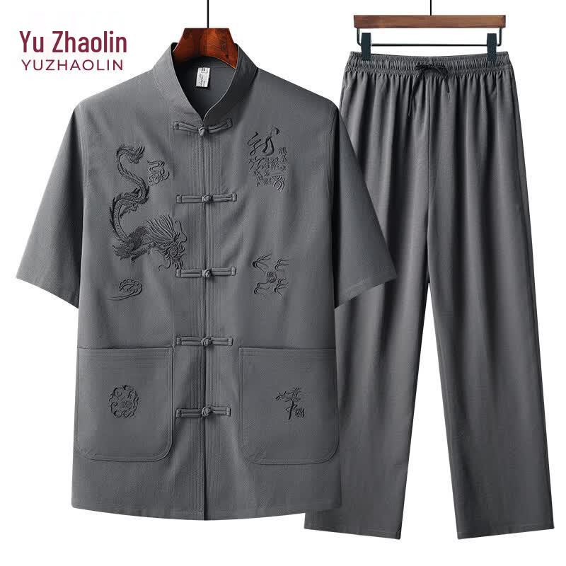 YUZHAOLIN Men s Chinese Tang Suit Short Sleeve Set 41/175