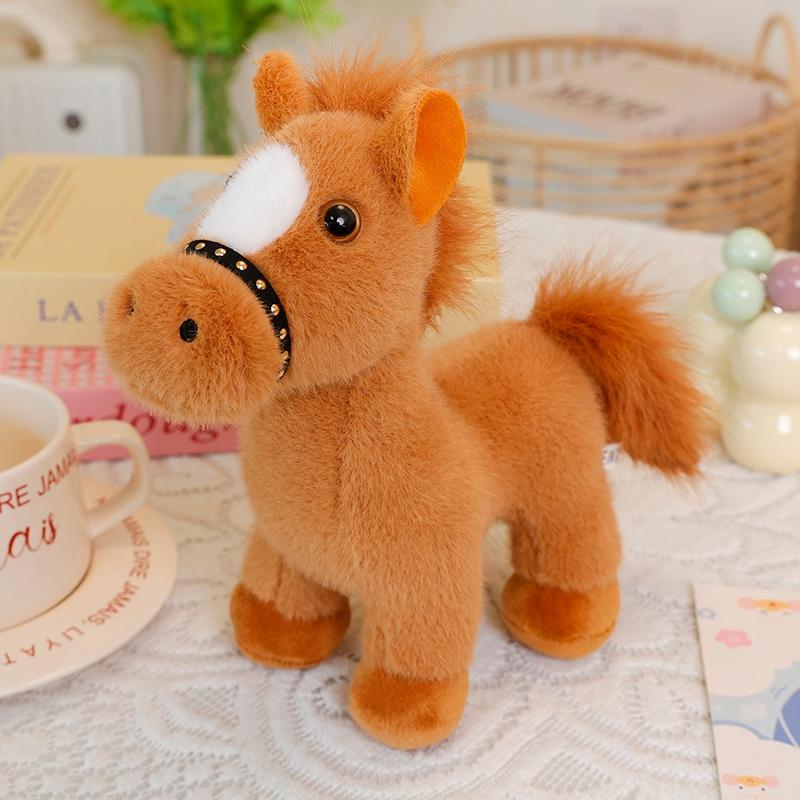 Original Handmade Cute Foal Plush Toys Soft Fluffy Standing Little Horse Doll Wearing Collar Funny Kids Companion Nice Gift