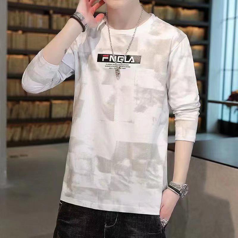 Odbavení: Pánské volné bavlněné tričko s dlouhým rukávem, kulatým výstřihem, ideální na jaro/podzim.