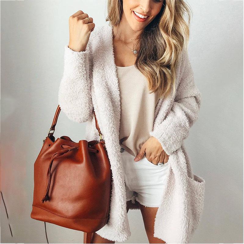 

Long Sleeve Women Loose Sweater Knitted Cardigan Coat Jacket Outwear Casual Tag 2XL=US L белый
