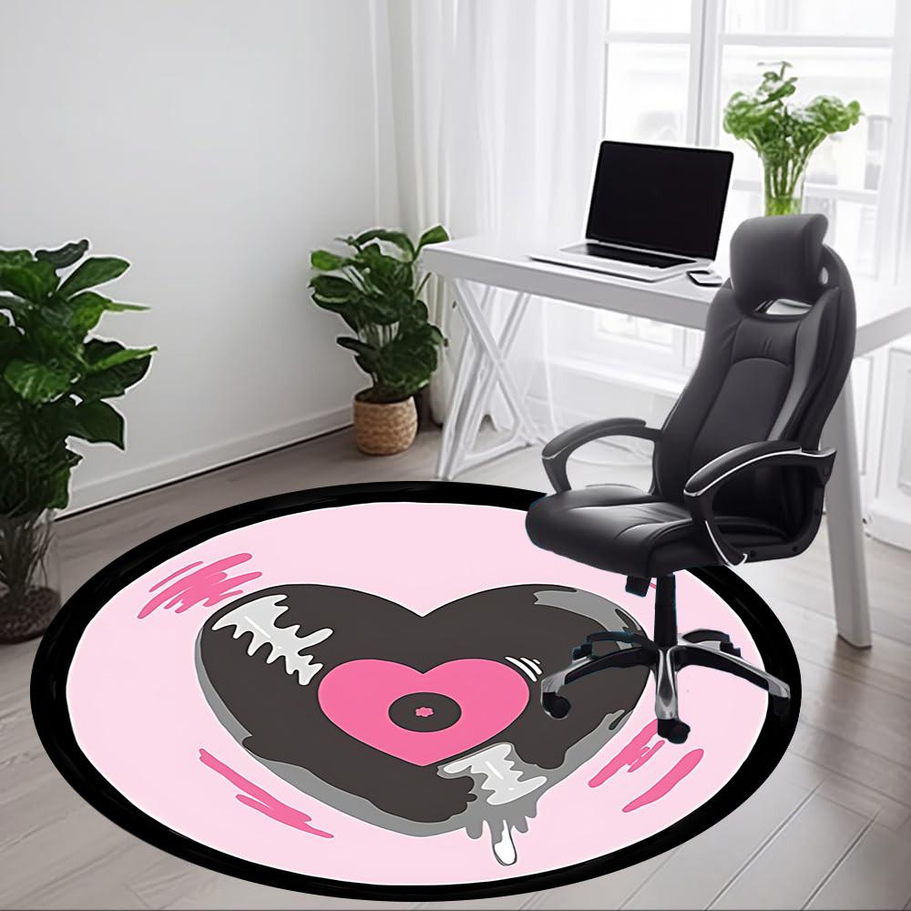 1pc Heartbeat Love Office Round Area Rug, Mat Suitable For Office, Under Office Chairs Bedroom Living Room Home Decor, Room Deco