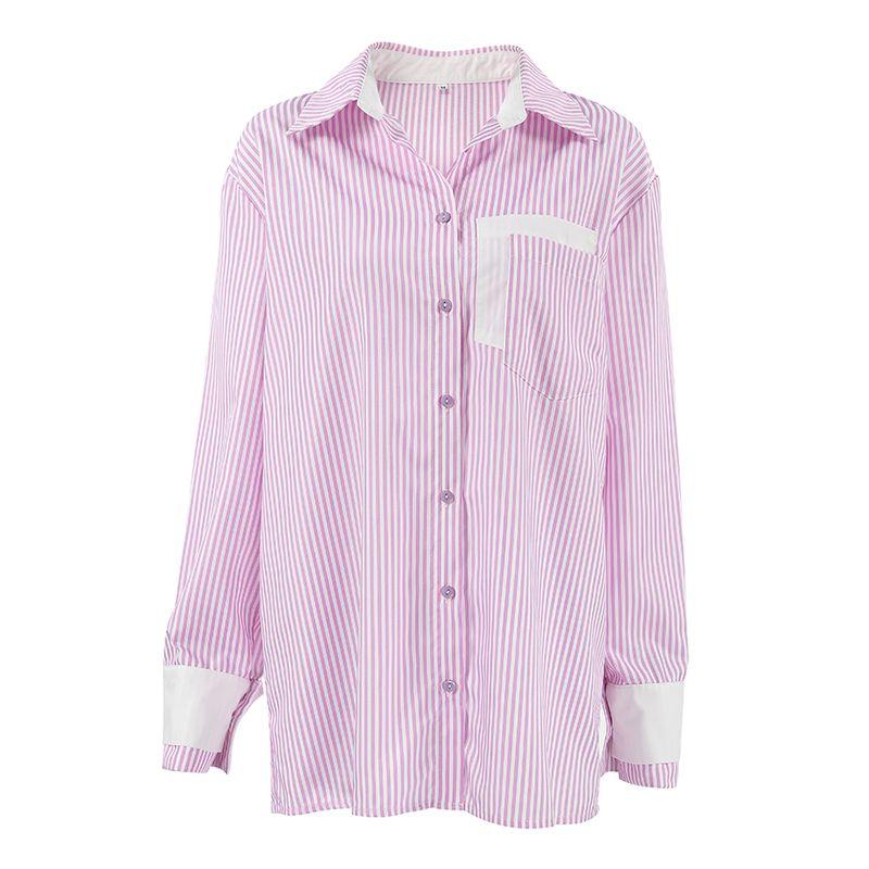European and American Commuters' Stripes Shirt Loose Straight Style American Street Shirt Coat Inner Wear Ins Style