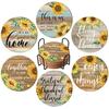 6Pcs Vintage Sunflower Drink Coasters with Holder Absorbent Wood Coaster Farmhouse Home Office Decoration Christmas Gifts