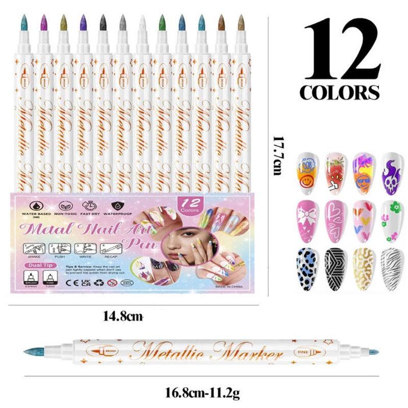 12Pcs Nail Art Pen Marker Set - 0.5mm Fine Tip for Precise Graffiti Drawing