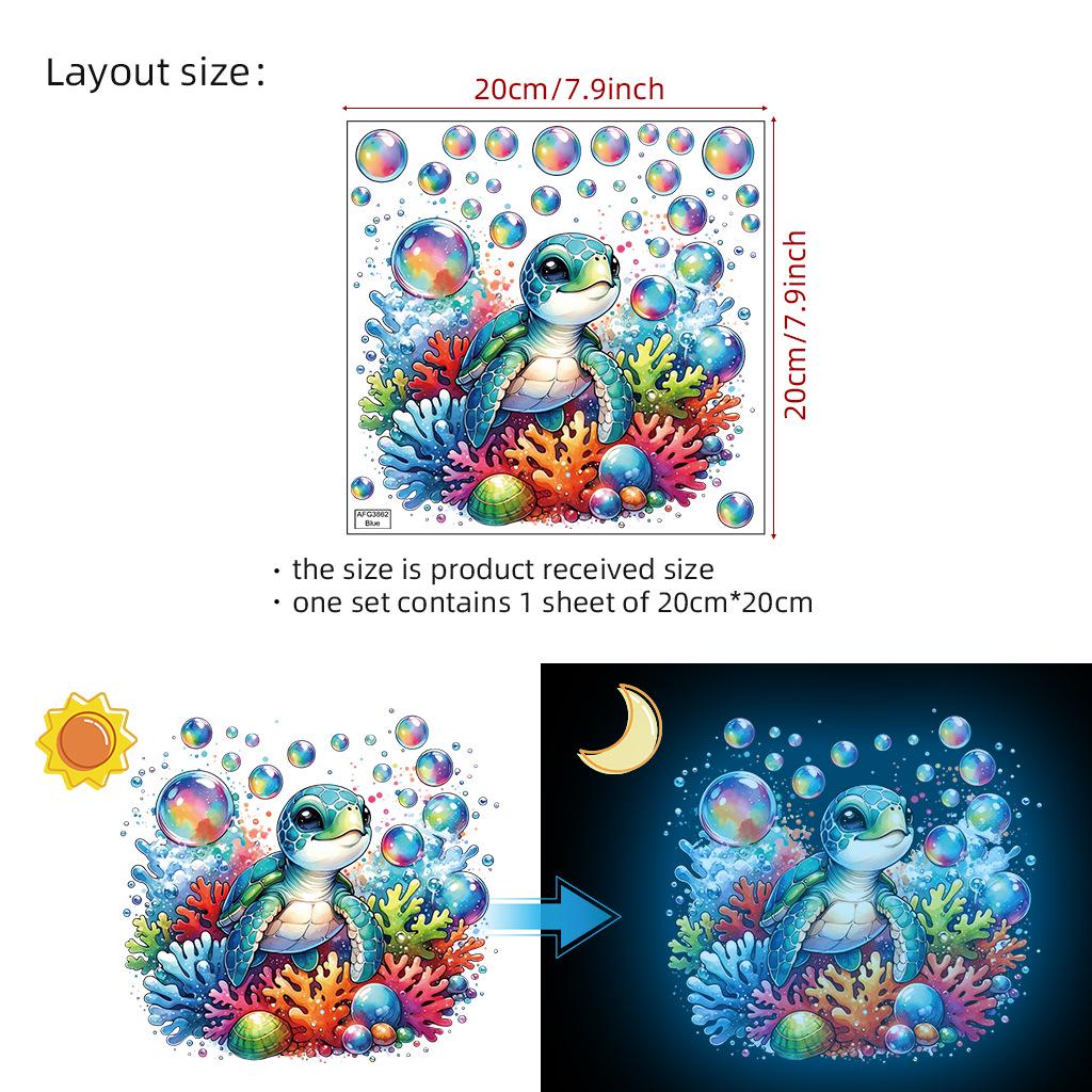 Blue Seaweed & Turtle Luminous Wall Stickers - Removable