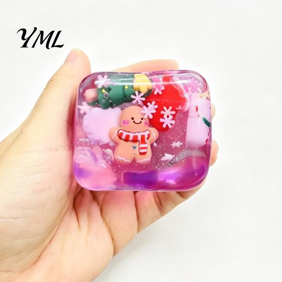 Fun Holiday Souvenirs for Teens Christmas Stress Relief Toy with Internal Dolls, Transparent Soft Maltose Relieving Squishy Toys Cube Sensory