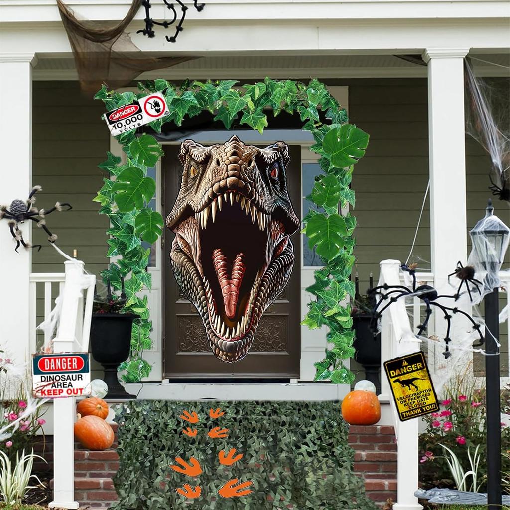 Trunk or Treat Car Decorations Kit Dinosaur Birthday and Party Decor Backdrop with 3 Pcs Dino Themed Stickers and 1 Pc Jungle Camouflage Cloth
