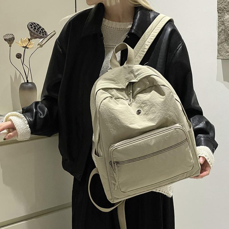 Schoolbag Backpack Literary and Casual Women's Travel Backpack Large Capacity Solid Color Versatile College Student Schoolbag Mommy Bag